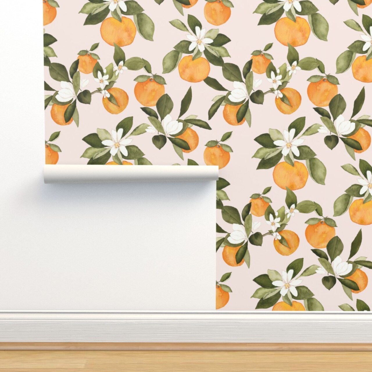 Orange Blossom Pink Oranges Blossoms Spring Fruit Summer Citrus Custom Removable Wallpaper by Spoonflower Peel & Stick Wallpaper 2FT Wide